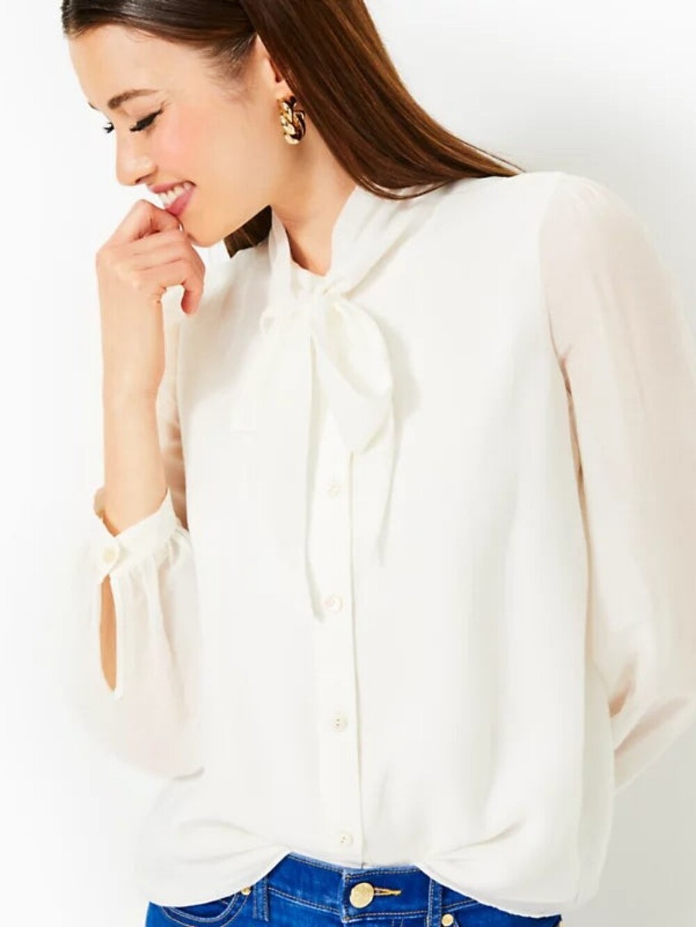 Lilly Pulitzer Teague Cotton Silk Top Coconut Size Large NWT